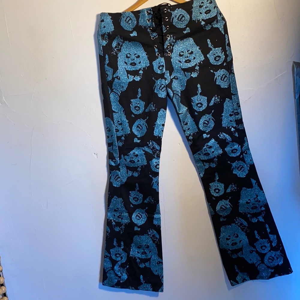 Mosquitohead Black Pants-Motley Crue Blue Glitter
